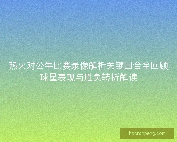 热火对公牛比赛录像解析关键回合全回顾球星表现与胜负转折解读